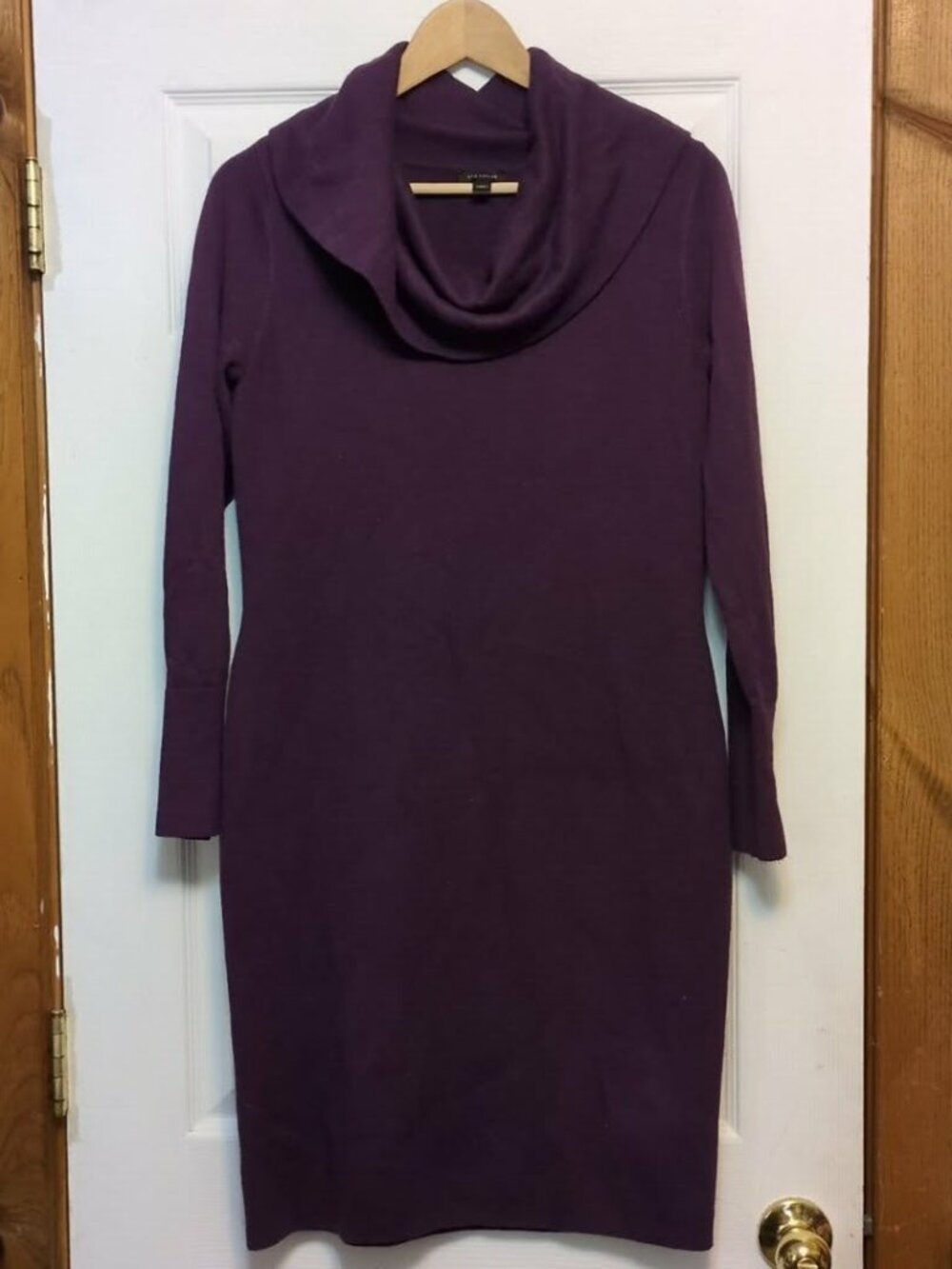 Ann Taylor Cowl Nk Sweater Dress Womens Sz M Purple 90s Minimalist Quiet Luxury